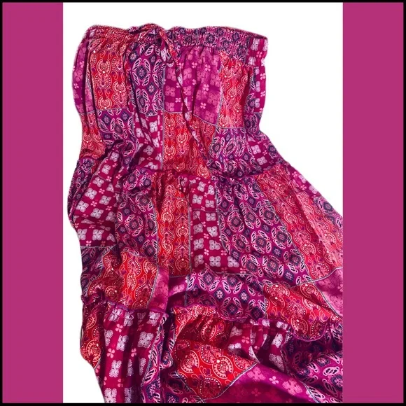 BOHO VIOLET & PINK PAISLY PRINT MAXI SKIRT WITH POCKETS SMALL - Picture 5 of 13